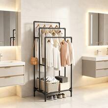 Heavy-Duty Vertical Coat & Hat Storage Rack, Thickened Steel Tube Sturdy & Wobble-Free, 3-Tier Partitioned Hanging Design, Side Hooks & Storage, Bottom Shoe Rack Shelf, Home Floor Standing Clothes Rack - Floor-length Style - View 1