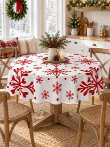 1pc Red White Christmas Snowflake Polyester Tablecloth, Minimalist Holiday Table Cover For Round & Square Dining Tables, Xmas Party Winter Home Decor - Multicolor - View 14