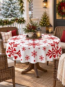 1pc Red White Christmas Snowflake Polyester Tablecloth, Minimalist Holiday Table Cover For Round & Square Dining Tables, Xmas Party Winter Home Decor - Multicolor - View 5