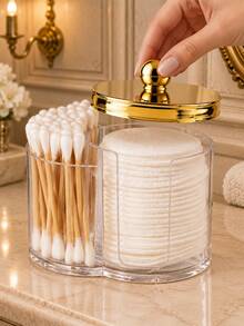 Transparent Thickened Acrylic Jar Body With Glossy Gold Lid, Dust-Proof Protection For Makeup Pads, Suitable For Bathroom Vanity And Dressing Table - Multicolor - View 2