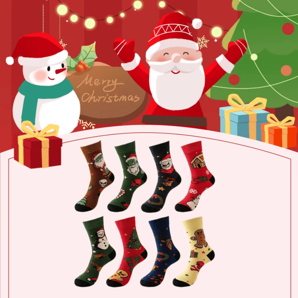 1/3/5 Pairs Unisex Red & Green Christmas Mid-Calf Socks, Festive Cotton Socks For Christmas Party Outfit, Great Gift For Christmas - Multicolor - View 1