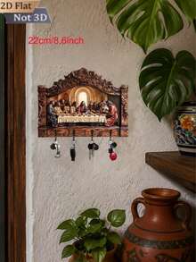The Last Supper Jesus Religious Key Hook, Vintage Wall Decor, 2D Flat Hanging Ornament, Entryway Wall Key Storage Decoration - A - View 15