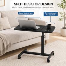 ERUIV C-Shaped Side Table With Wheels, Height Adjustable Laptop Table, Mobile Sofa Side Table With Tilting Split Tabletop, Bedside Coffee Table For Living Room, Bedroom And Office - 1 Black Table - View 10