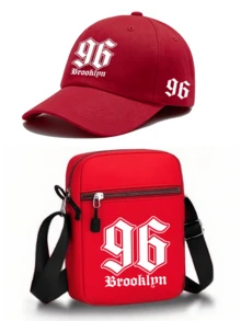 1pc/2pcs "Brooklyn 96" Pattern Print Unisex Street Fashion Outdoor Sports Baseball Cap And Crossbody Bag, Adjustable, Gift For Yourself Or Friends - Multicolor - View 15