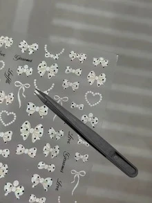 1 Set Adult Decorative Stickers, Laptop Stickers, White 3D Embossed Bow And Heart Pattern Decals, Transparent Background, Polka Dot Bow And Pearl Heart Decorative Stickers, Includes Tweezers, Suitable For Laptops, Cameras, Phone Cases, Water Bottles - Bow Stickers - View 10
