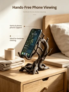 1pc Tree Root Resin Phone Stand, Vintage Country Style, Phone Holder For Workspace, Bedside Table, Living Room Desktop Decoration, Office Desk Phone Holder, Home Decor Artistic Shaped Stand - 1pc - View 3