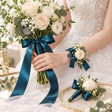 25 Yards Ink Blue Encrypted Polyester Ribbon, Width 0.6-4.0cm Optional, Good Drape And Easy To Cut, Suitable For Wedding Decor, Bouquet Wrapping, Christmas Gift Bundling, DIY Bow Knots, Floral And Aromatherapy Candle Decoration - Ink Blue - View 3
