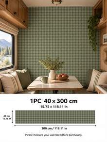 SUPSTICKER 1PC Sage Green, Yellow & Gray Gingham Peel And Stick Wallpaper, Self Adhesive Removable PVC Checkered Decor For Kitchen Bedroom Cabinets - 1PC - View 13