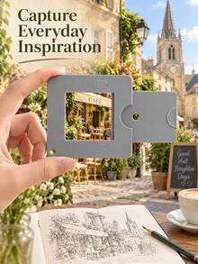 2pcs Gray Adjustable Drawing Viewfinder, Portable Sliding Composition Tool With Color Observation Hole, Suitable For Sketching, Painting, Still Life Composition And Outdoor Landscape Sketching - A - View 4