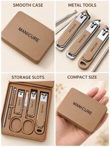 7-Piece Stainless Steel Manicure Set, Featuring Splash-Proof Nail Clippers, Scissors, Toenail Clippers, And Foot Care Tools To Meet Daily Hand Care Needs; Includes A Portable Storage Case, Making It Ideal For Both Home Use And Travel. - A - View 11