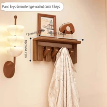 Wooden Wall Mounted Piano Key Coat Hook Rack With Storage Shelf, Foldable Swing Hooks For Hanging Coat Hat Bag Key, Entryway Wall Decor Organizer For Home Hallway - View 6
