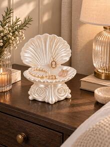 1pc Pearl White Shell Jewelry Display Tray With Exquisite Floral Base, Fashionable Storage For Rings, Earrings, Necklaces And Bracelets, Decorative Organizer For Vanity, Bedroom, Bathroom Countertop Or Entryway | Jewelry Storage Box, Shell Tray, Ring Holder, Gift - Multicolor - View 4