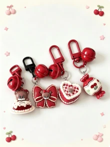3pcs Random Mixed Cartoon Vintage Berry Red Heart Bow Cherry Cake Bell Keychains, Japanese Girly Style Best Friend Gift, Backpack Charm, Versatile Holiday Gift - Multicolor - View 7