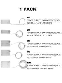 1件 1/2/3/5/10M 10/20/30/50/100 LED電池供電銅線燈，可彎曲銅線燈，DIY造型銅線燈，居家裝飾串燈，派對裝飾串燈，節日裝飾串燈 - 白色 - 查看 3