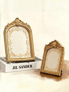 1pc Curved Baroque Style Carved Decorative Picture Frame, High-End Home Decor For Living Room, Bedroom, Decoration Room, Housewarming Gift - A - View 1