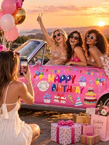 1組彩色生日快樂汽車磁鐵貼紙套組，含蛋糕、氣球、禮物與橫幅磁鐵貼紙，節日車輛裝飾生日慶祝派對用品 - 生日 - 查看 7