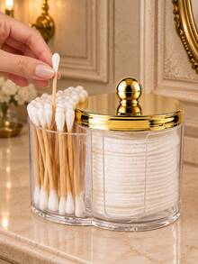 Transparent Thickened Acrylic Jar Body With Glossy Gold Lid, Dust-Proof Protection For Makeup Pads, Suitable For Bathroom Vanity And Dressing Table - Multicolor - View 3
