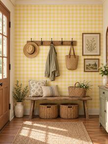 SUPSTICKER 1PC Sage Green, Yellow & Gray Gingham Peel And Stick Wallpaper, Self Adhesive Removable PVC Checkered Decor For Kitchen Bedroom Cabinets - 1PC - View 6