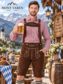 Red Gingham Cotton Shirt Oktoberfest Style - Burgundy Plaid - View 6
