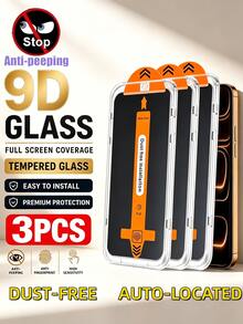 3PCS Dust-Free Auto-Located Privacy Tempered Glass Screen Protector, 9D Full Coverage Anti Peep Anti Fingerprint Easy Install Anti Spy Phone Screen Glass Film Compatible With Samsung Galaxy S26 S25/Compatible With IPhone 18 17 16/Compatible With Xiaomi 17T Note 17 17c/Honor 600lite Pull Tab Dust Removal, 3-Step Quick Installation - Black - View 13