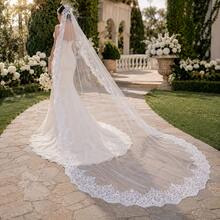 1pc Elegant Vintage Lace Bridal Veil With Metal Comb, Perfect For Vienna Cathedral & Church Weddings - Straight White - View 11