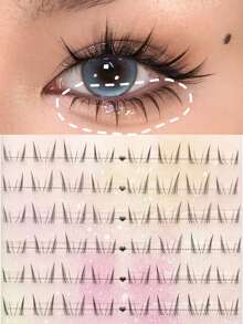 80pcs Lower Eyelashes Women's Group False Eyelashes B Curl Segmented Realistic Korean Style Slouchy ACE Trilogy Eyelashes Suitable For Beginners Natural Single Cluster - B - View 1