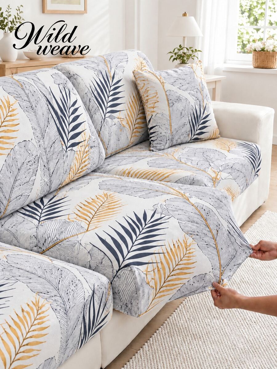 1pc Leaf Print Elastic All-Season Sofa Seat Cushion Cover
