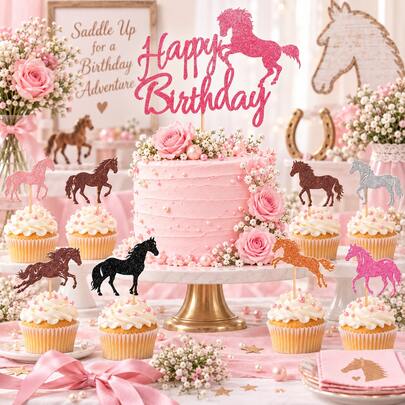 1Pc/16pcs/24pcs Horse Cupcake Toppers - Animal Cake Decoration For Horse Racing, Equestrian Themed Birthday & Baby Shower Parties Supplies Colorful