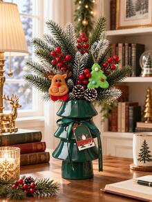 Resin Christmas Tree Vase, Red Green Holiday Flower Vase, Festive Tabletop Centerpiece For Christmas Home Decor, Living Room, Dining Table, Fireplace Mantel, Entryway, Shelf And Xmas Gift - Multicolor - View 3