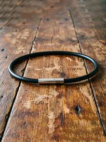 1Pc 3mm Minimalist PU Leather Bracelet For Men, Copper Alloy Magnetic Insert Clasp Wristband, Simple Classic Daily Wear Bangle Jewelry Gift For Him - 3mm Bracelet - View 8