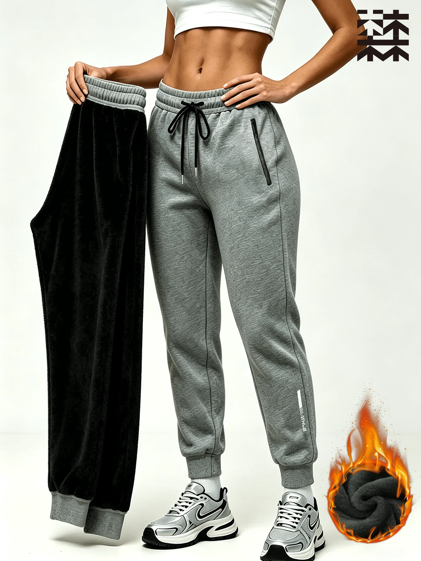 mulinsen Women's Jogger Sweatpants, Side Zipper Pockets, Drawstring Waist, Cuffed Hem, Letter Print, Daily Sports, Home Leisure - Grey - View 1