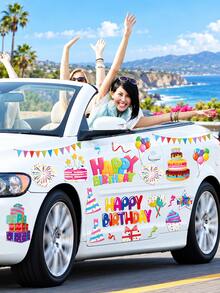 1組彩色生日快樂汽車磁鐵貼紙套組，含蛋糕、氣球、禮物與橫幅磁鐵貼紙，節日車輛裝飾生日慶祝派對用品 - 生日 - 查看 11