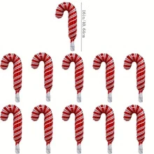10pcs Mini Red & White Striped Candy Cane Shaped Foil Balloons For Valentine's Day, Christmas Party, Gathering Decoration - View 6