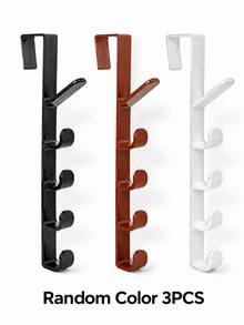 4pcs/Set Over-The-Door 5-Hook Vertical Storage Rack, Hanging Organizer For Closet And Cabinet, No-Drill Clip Hooks For Kitchen And Bathroom - Multicolor - View 12