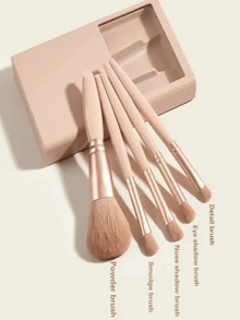 5PCS Rose Gold Soft Fluffy Makeup Brush Set With Portable Mirror, Soft Bristles Skin-Friendly, Includes Multiple Makeup Tools, Easy To Store And Carry, Suitable For Daily Makeup, Also Perfect As Exquisite Gift For Halloween And Christmas - Multicolor - View 11