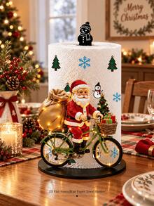 2D FLAT Christmas Decorative Kitchen Paper Towel Holder (No Power Light) - Desktop Tabletop Roll Holder With Display And Storage Function, Fun Cycling Santa Claus Design, Suitable For Kitchen, Bathroom, Living Room And Dining Room, Decorative Ornament To Create A Warm Christmas Atmosphere - Multicolor - View 2