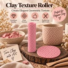 Pixel Clay Roller, 3D Printed PLA Ceramic Texture Roller, Ceramic Embossing Tool, Suitable For Polymer Clay, Soft Clay, Air Dry Clay, Pottery, DIY Crafts, Carving, Hand Sculpting, Geometric Pattern Stamp Roller, Artist Ceramic Making Supplies - Pixel Pink - View 5