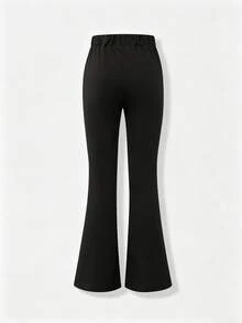 Tween Girl Flare Pants, Fashionable Leg-Flattering Elastic Slim Fit Wide Leg Long Pants For Little Girls - Black - View 4