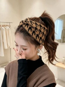 3pcs Random Color Mixed Autumn/Winter Women's Headband Hair Accessory Houndstooth Knitted Woolen Hair Tie Wide Edge Headwrap, Daily Outdoor Wear - Multicolor - View 2