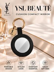 YSL Saint Laurent Compact Mirror, 7.4*5.6cm, Portable Scratch-Resistant Faux Leather, Perfect For On-The-Go Touch-Ups - Black - View 2