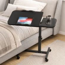 ERUIV C-Shaped Side Table With Wheels, Height Adjustable Laptop Table, Mobile Sofa Side Table With Tilting Split Tabletop, Bedside Coffee Table For Living Room, Bedroom And Office - 1 Black Table - View 11