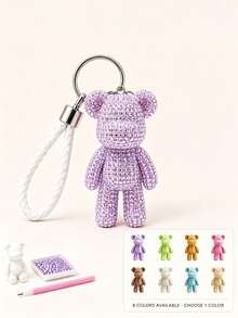 3set DIY Rhinestone Bear Keychain Craft Kit+Tools,8 Color Options,Sparkly Beaded Bear Pendant With Wrist Lanyard,Dotting Pen And Crystal Beads, Handmade Bag Charm Key Ring Accessory For DIY Craft Projects, Birthday Gift, Holiday Gift And Party Favor - DIY Bear Pendant - View 1