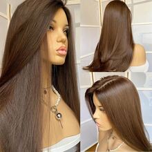 Brown 13*4 Lace Front Long Straight Hair Wig For Women, High Quality Heat Resistant Synthetic Fiber Wig Suitable For Daily Wear And Cosplay - Multicolor - View 14
