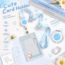 Kawaii Pink ID Card Holder With Retractable Reel, Cute Clear Sliding Card Case, Aesthetic Badge Holder With Charm For Daily Use - Multi-color - View 5