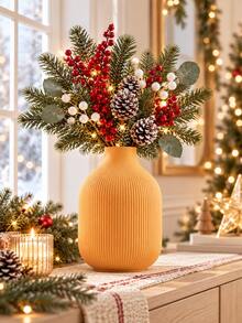 1pc Modern Ribbed Flower Vase, Minimalist Sculptural Decorative Vase For Dried Flowers, Faux Stems And Christmas Branches, Elegant Tabletop Decor For Living Room, Bedroom, Entryway, Office And Mantel,Center Pieces For Table,Flower Vase,Home Decor - Multicolor - View 2