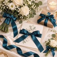 25 Yards Ink Blue Encrypted Polyester Ribbon, Width 0.6-4.0cm Optional, Good Drape And Easy To Cut, Suitable For Wedding Decor, Bouquet Wrapping, Christmas Gift Bundling, DIY Bow Knots, Floral And Aromatherapy Candle Decoration - Ink Blue - View 6