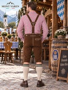 Red Gingham Cotton Shirt Oktoberfest Style - Burgundy Plaid - View 4