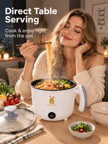 SMEGGEMS Mini White Electric Cooking Pot, Multi-Functional Small Hot Pot, Non-Stick Inner Pot For Noodles Soup Porridge, Portable Single Serve Cooker For Dorm Home - White Single Layer - View 7