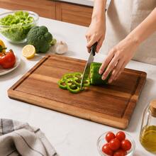 1pc Wooden Cutting Board, Cheese & Sausage Board, Meat, Cheese, Bread, Vegetable And Fruit Chopping Board With Juice Groove And Handle For Kitchen - Brown - View 4