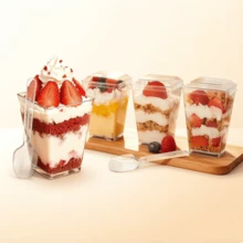 5oz Reusable Square Plastic Dessert Cups With Lids & Spoons, 50/100 Pack Dessert Bowls Containers For Pudding, Mousse, Party & Picnic - Transparent - View 8